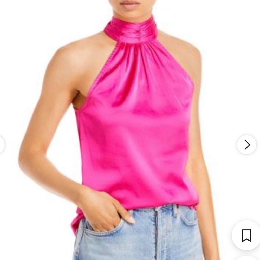 Aqua Fuchsia Halter Satin Blouse